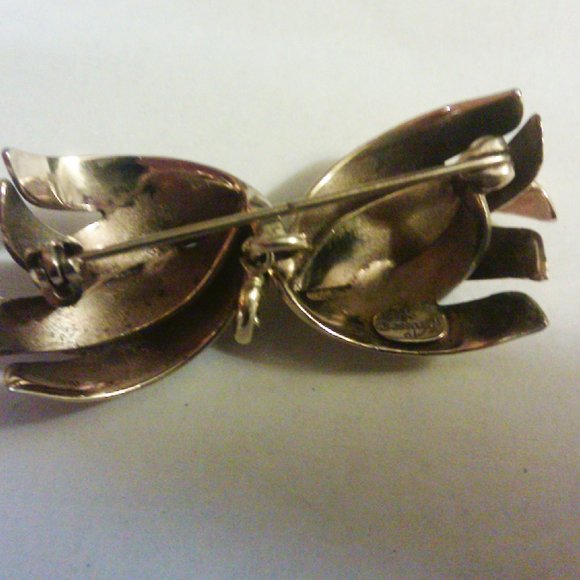Gold Tone Bow Brooch Grosse 1964 Made in Germany - Picture 6 of 7
